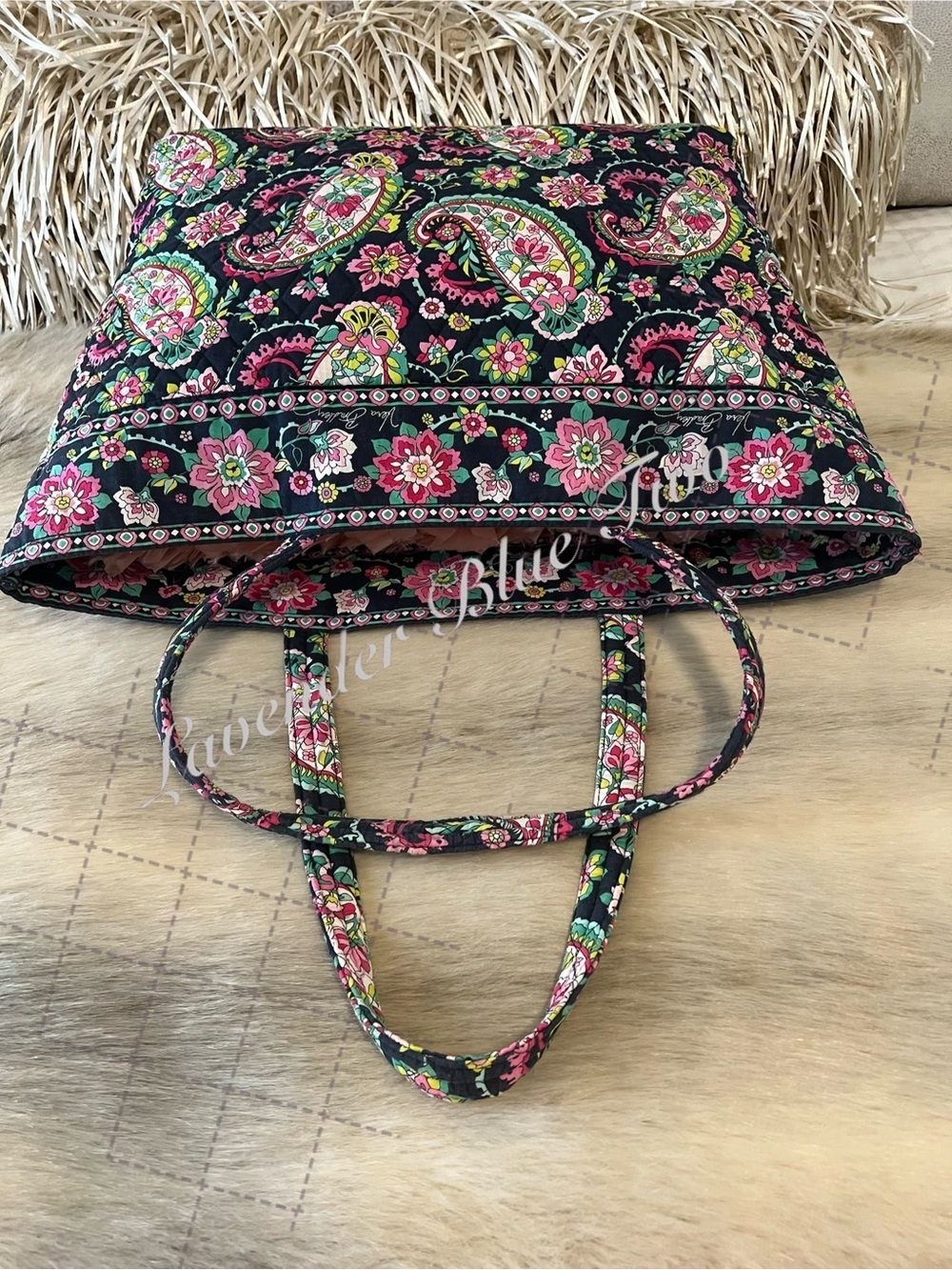 VERA BRADLEY Petal Paisley 2015 XL Huge Tote Navy Pink Floral Lightweight - Picture 6 of 10